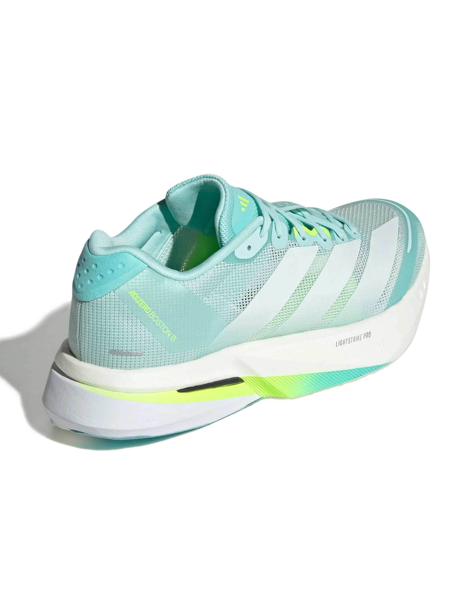 Adizero Boston 13 Shoes - Semi Flash Aqua/Zero Metallic/Lucid Lemon padded - feature shoes advanced runner running wear