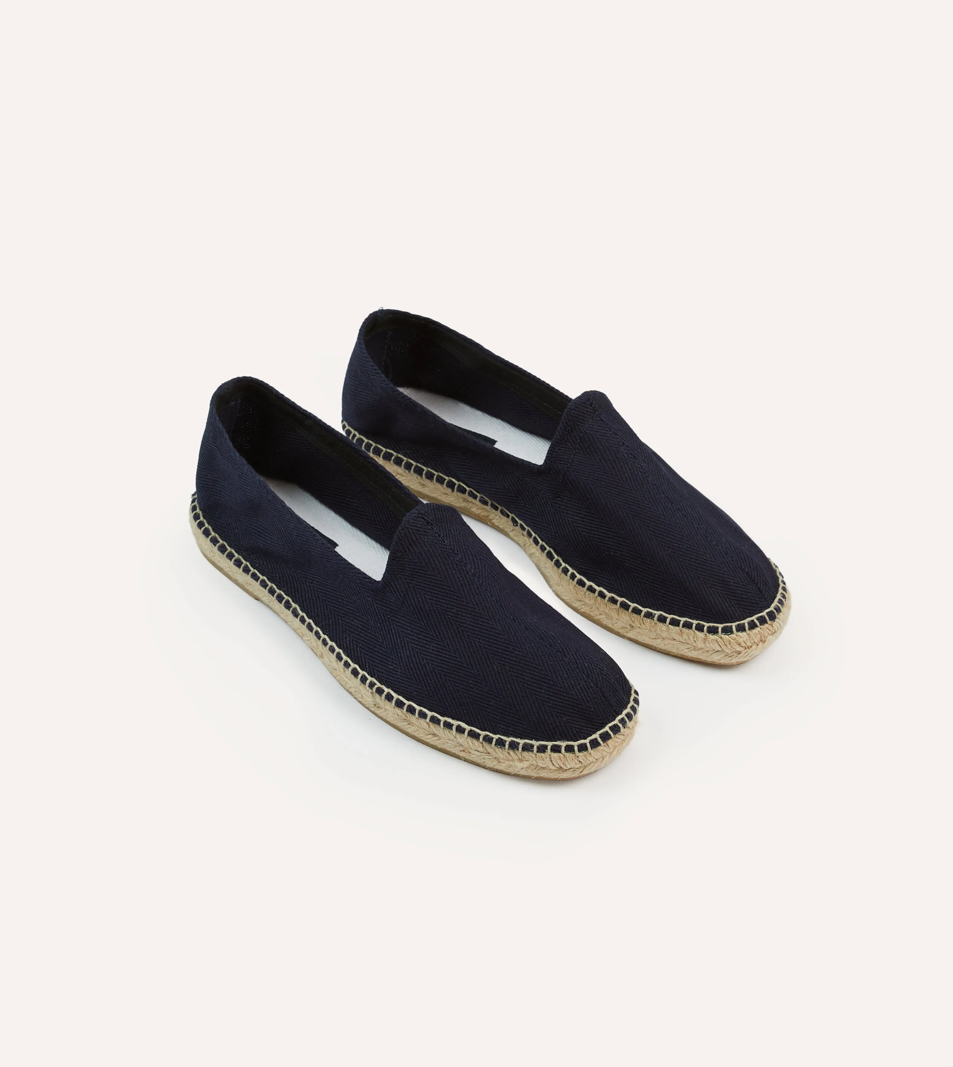 Navy Herringbone Cotton Espadrilles Heel
