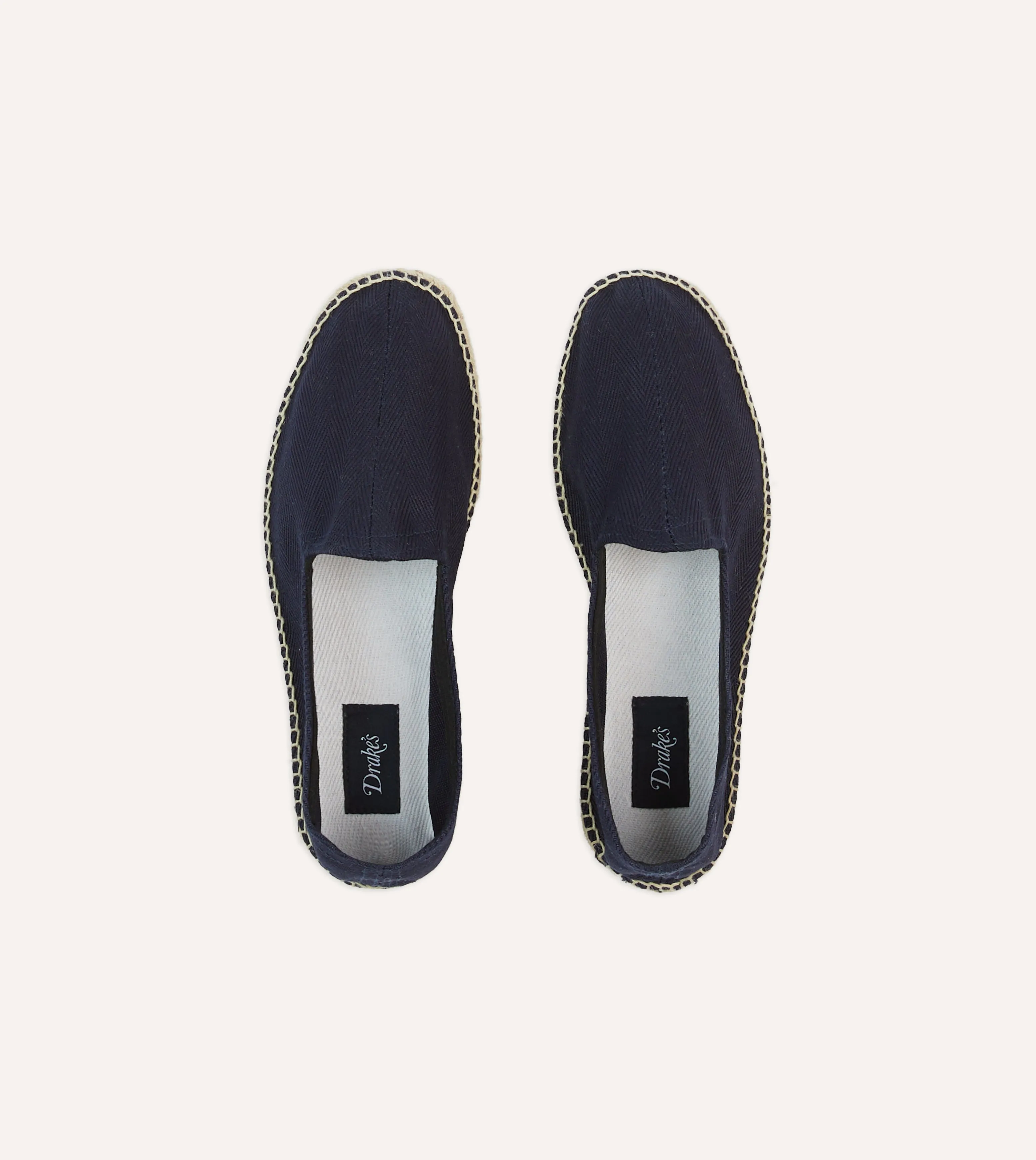 front - zip Navy Herringbone Cotton Espadrilles