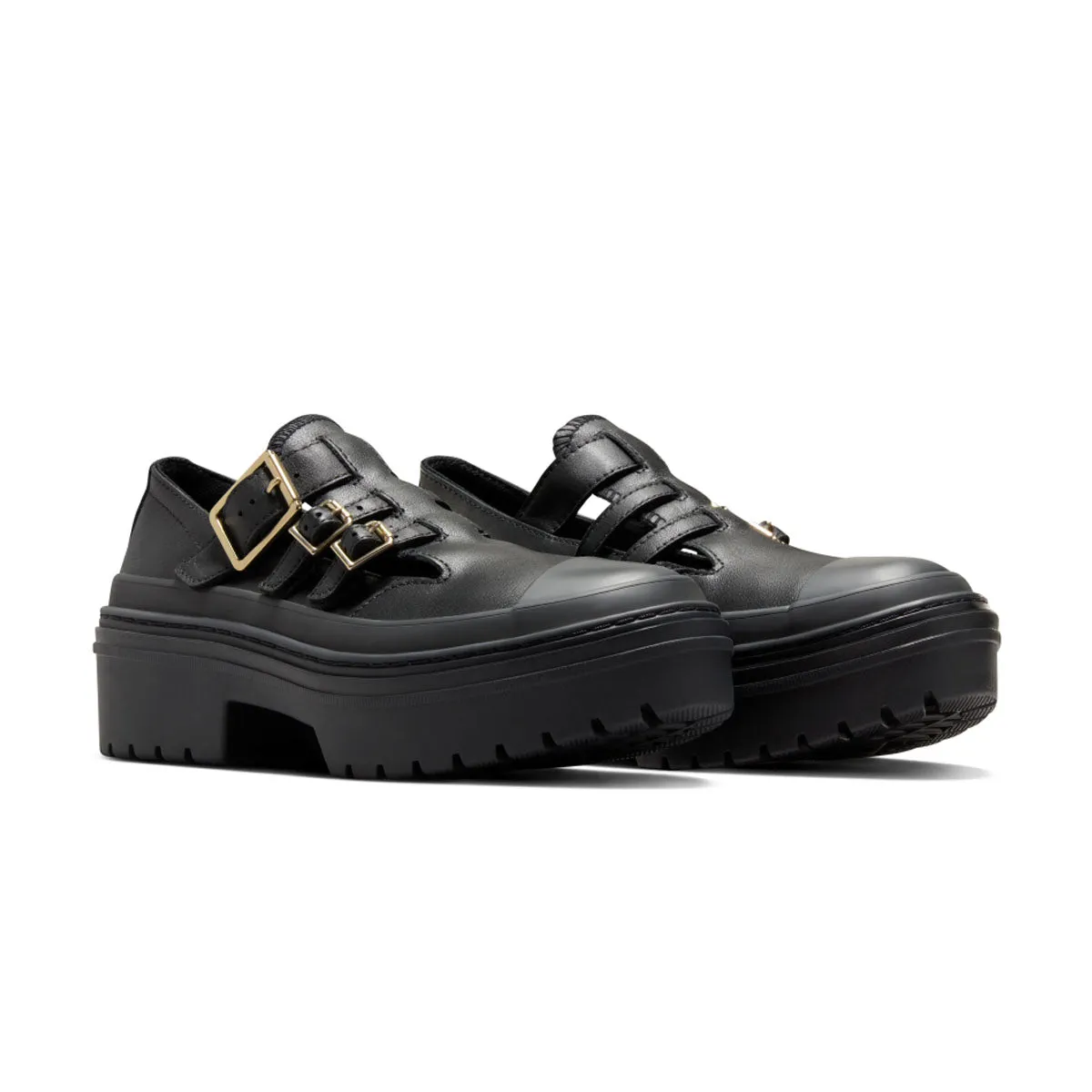 Chuck Taylor All Star Lugged Heel Mary Jane Platform 'Black Gold' Retro Mood water proof