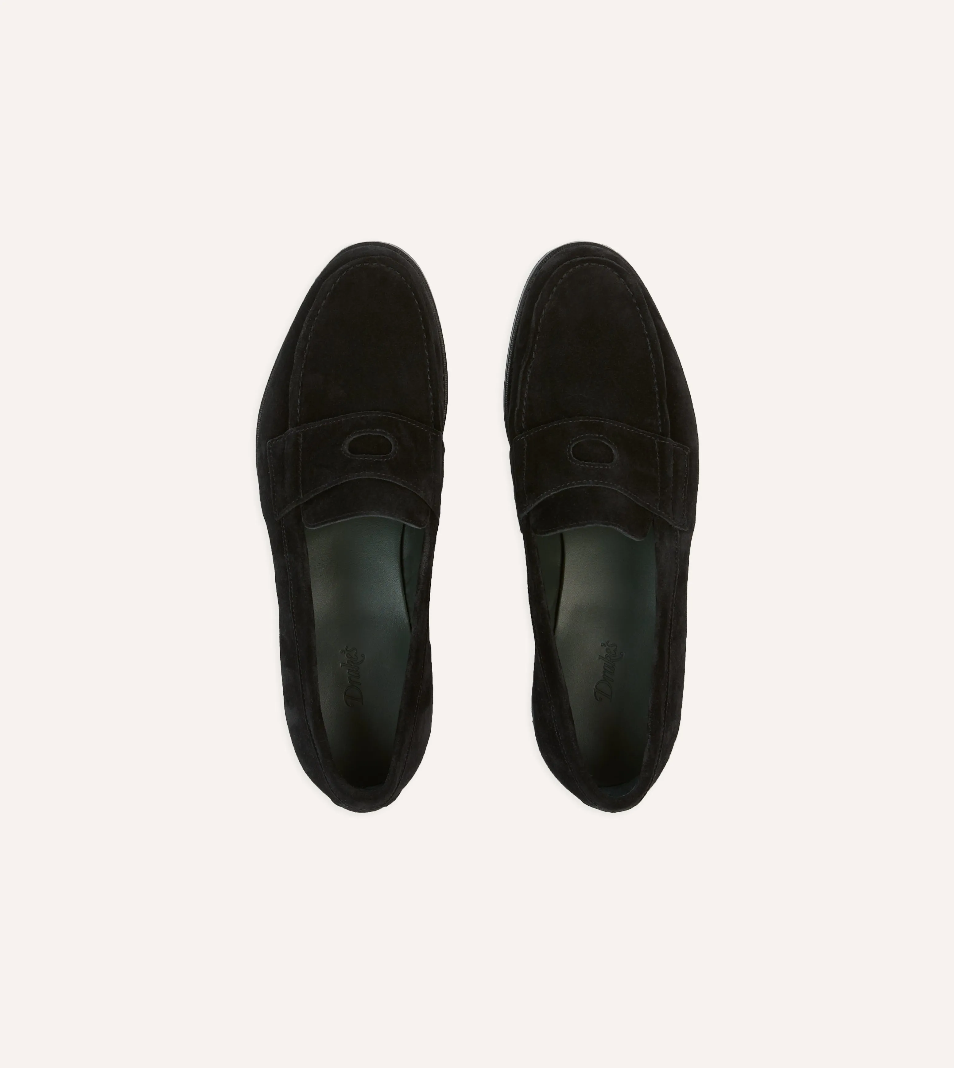 irreplaceable Drake's by A. Levine Black Suede Charles Mk II Goodyear Welted Penny Loafer