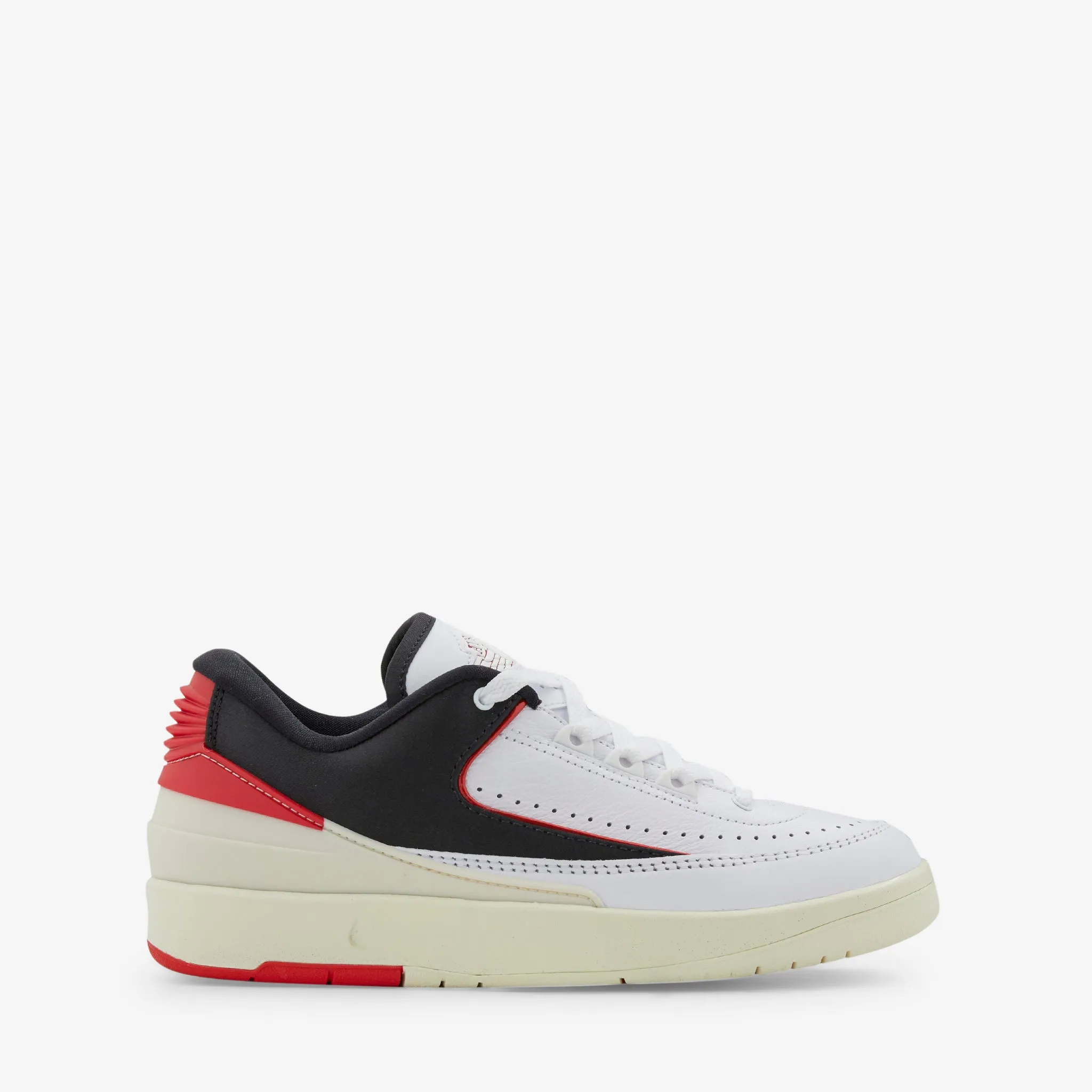 Women's Air Jordan 2 Retro Low White | University Red | Black | Coconut Milk Minimal Detail synthetic material