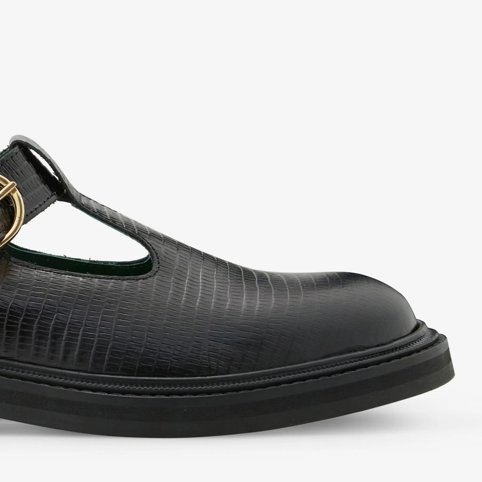 Breathable Upper Shoes Non-Slip Cushioning Vinnee T-Strap Derby Black Lizard Pattern