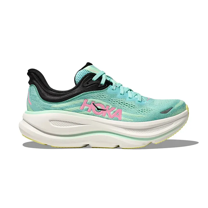 running with a minimalist style running in a tundra area shoes Women's Bondi 9 Blue Spark/Mint Fluorite