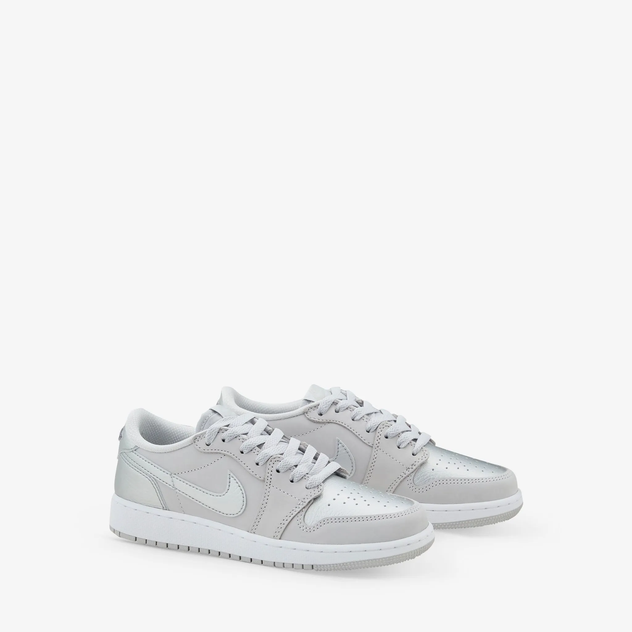 Tight Fit Soft Texture Grade School Air Jordan 1 Low OG Neutral Grey | Metallic Silver | White