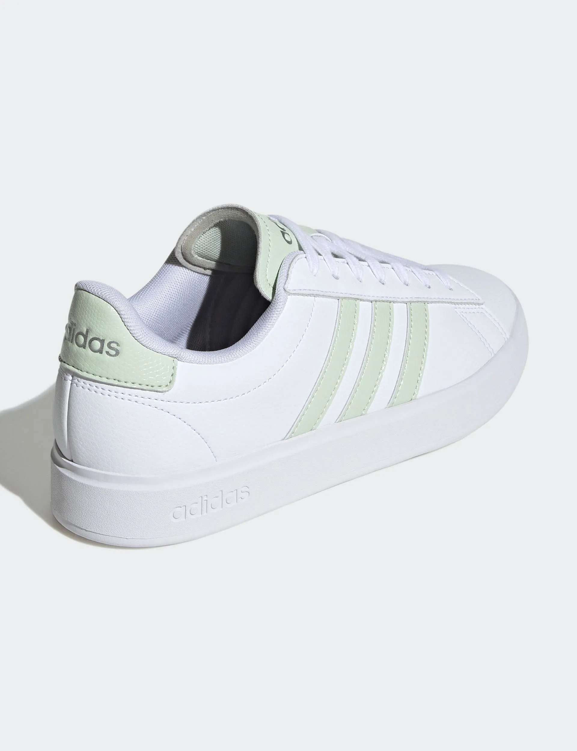 Grand Court 2.0 Shoes - Cloud White/Linen Green/Matte Silver Breathable Upper Tidy Lines