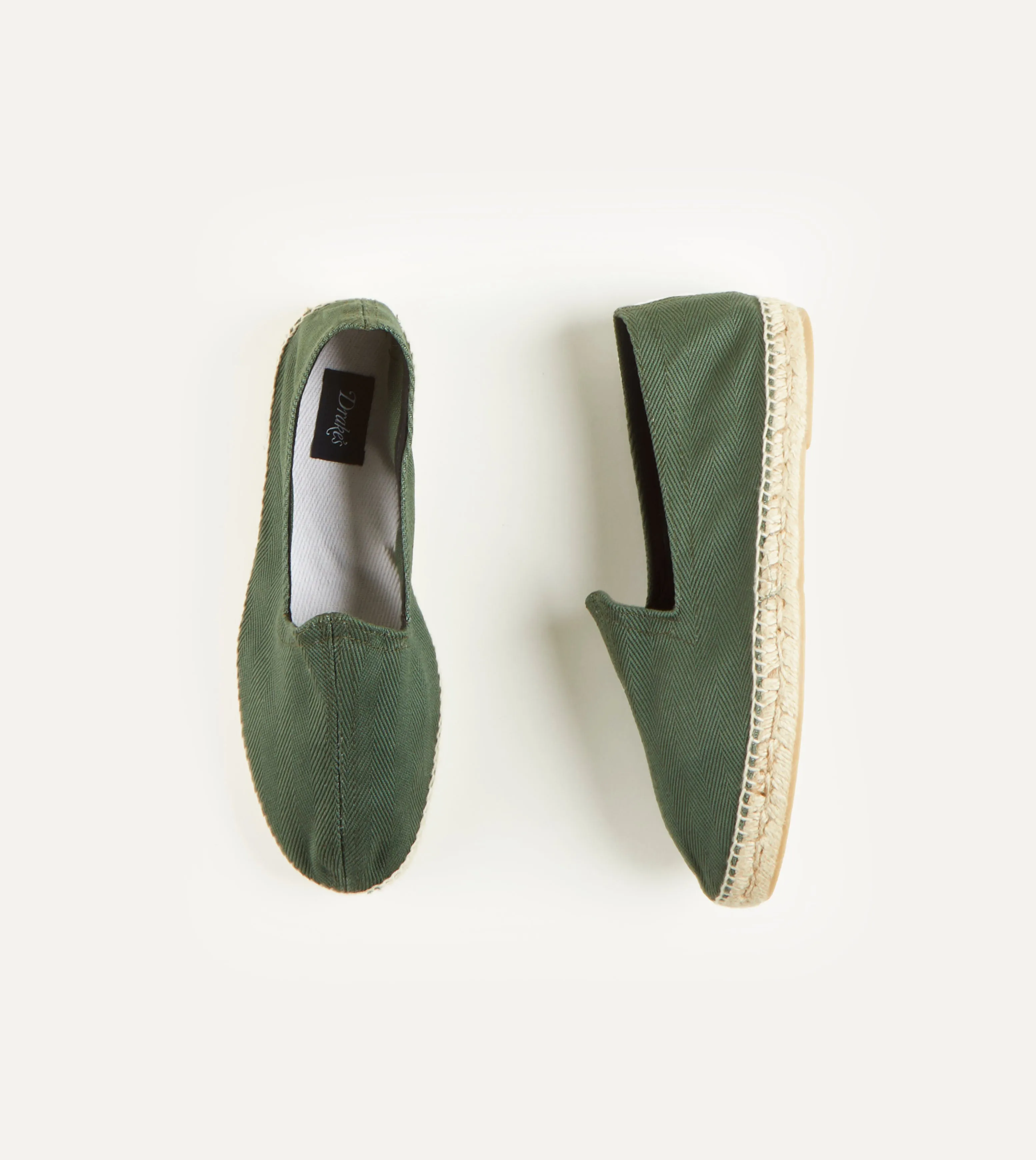Suitable half - size Green Herringbone Cotton Espadrilles