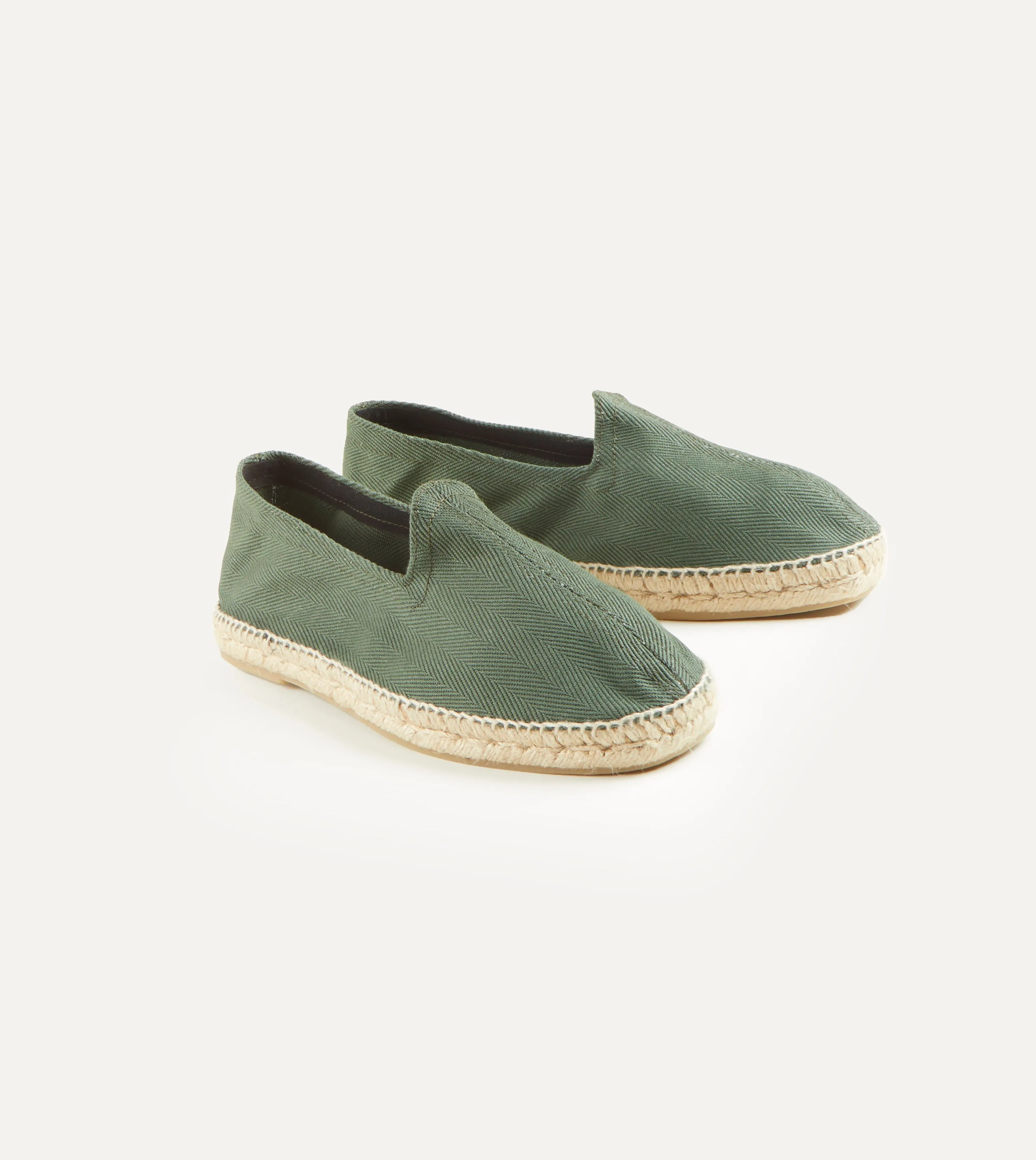 Cushioned Insole Cushioned Midsole Green Herringbone Cotton Espadrilles