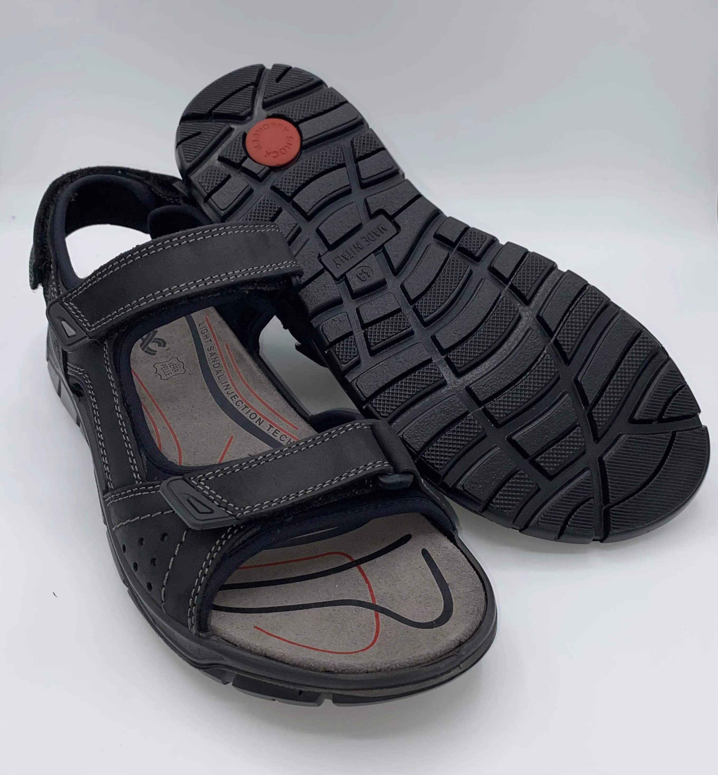 IMAC Italian Leather Velcro Sandals Black/Grey - 196269 3400/018 Washable