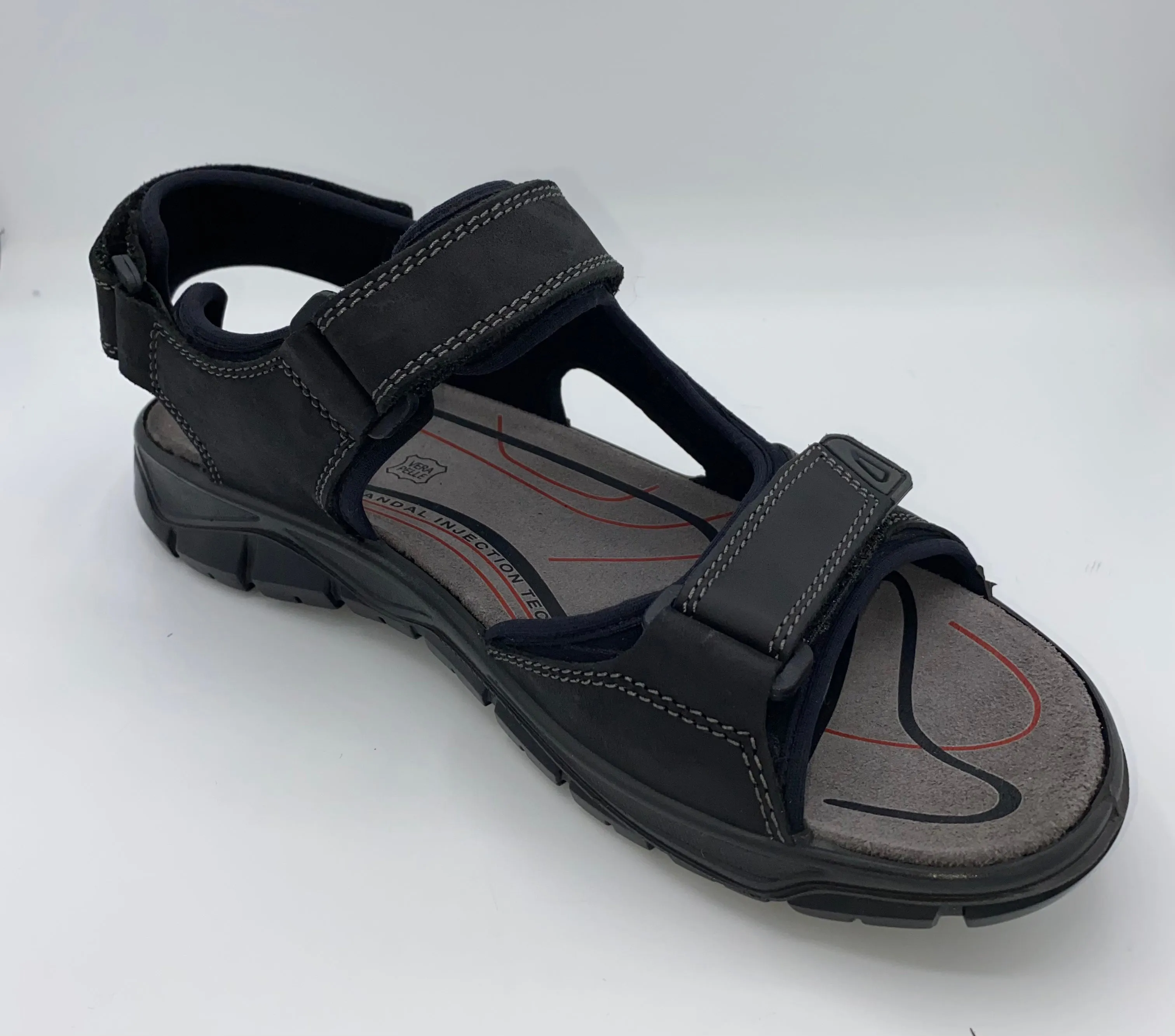 adjustable footwear Effortless Comfort IMAC Italian Leather Velcro Sandals Black/Grey - 196269 3400/018