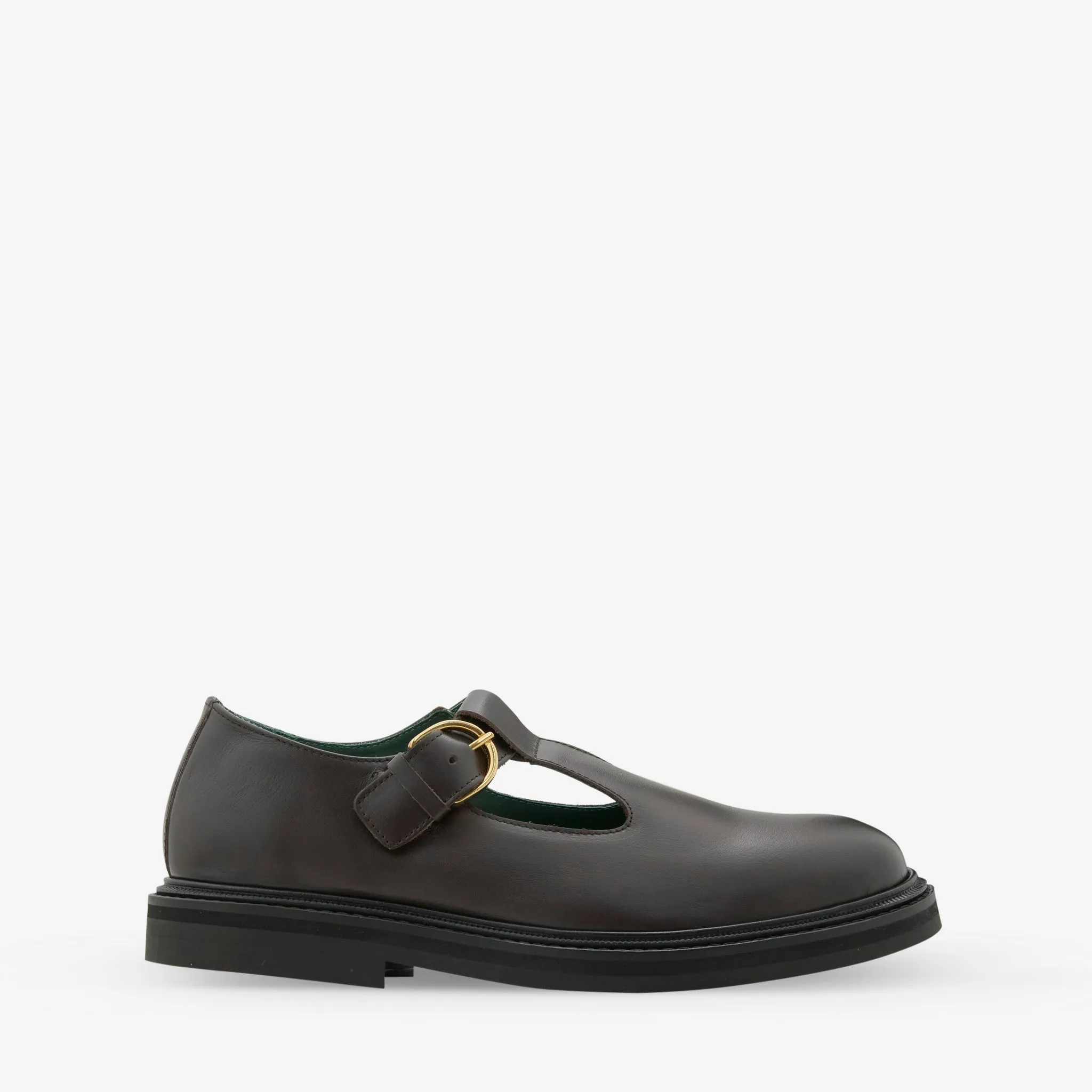 Neutral Style Vinnee T-Strap Derby Dark Brown Leather