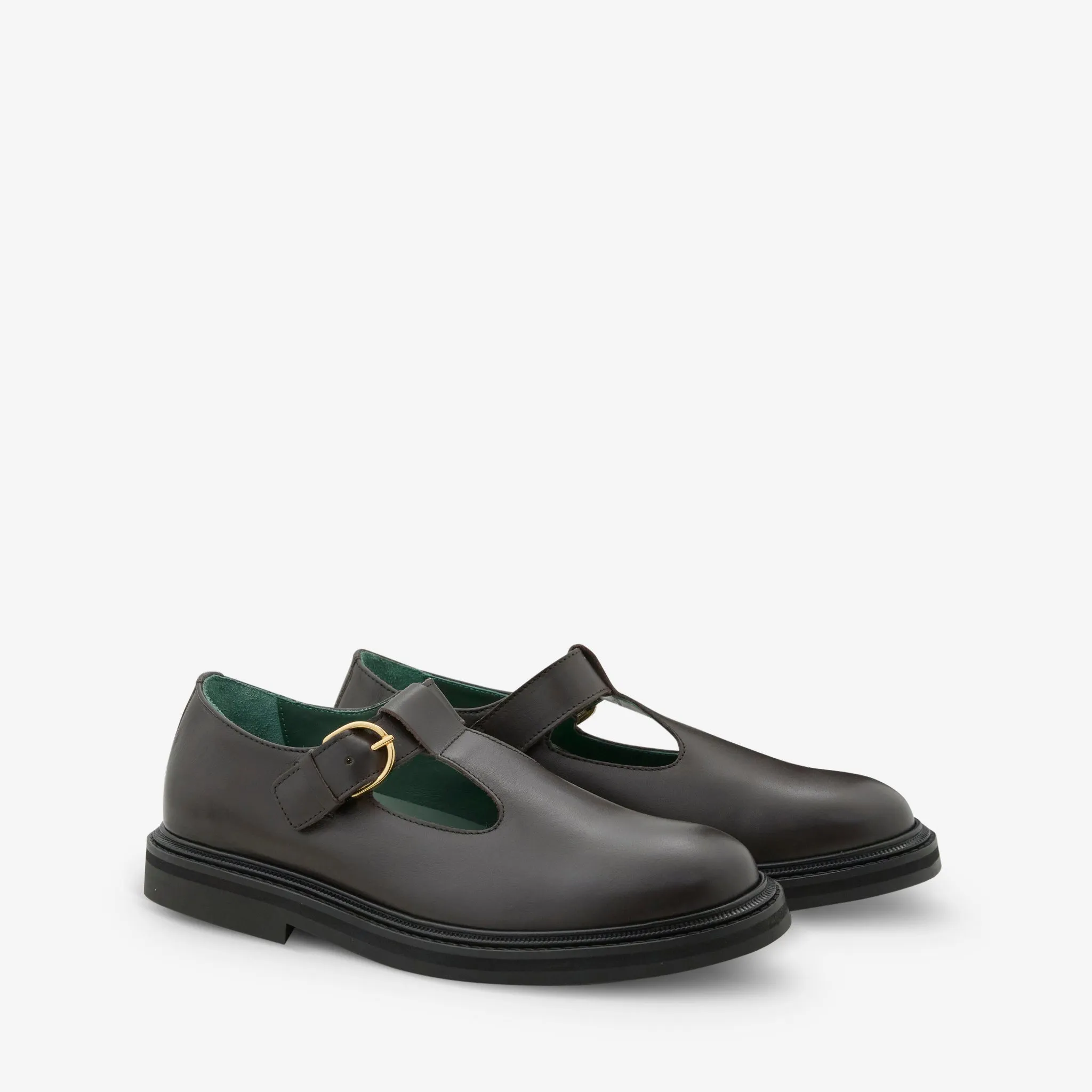 Soft Texture Vinnee T-Strap Derby Dark Brown Leather