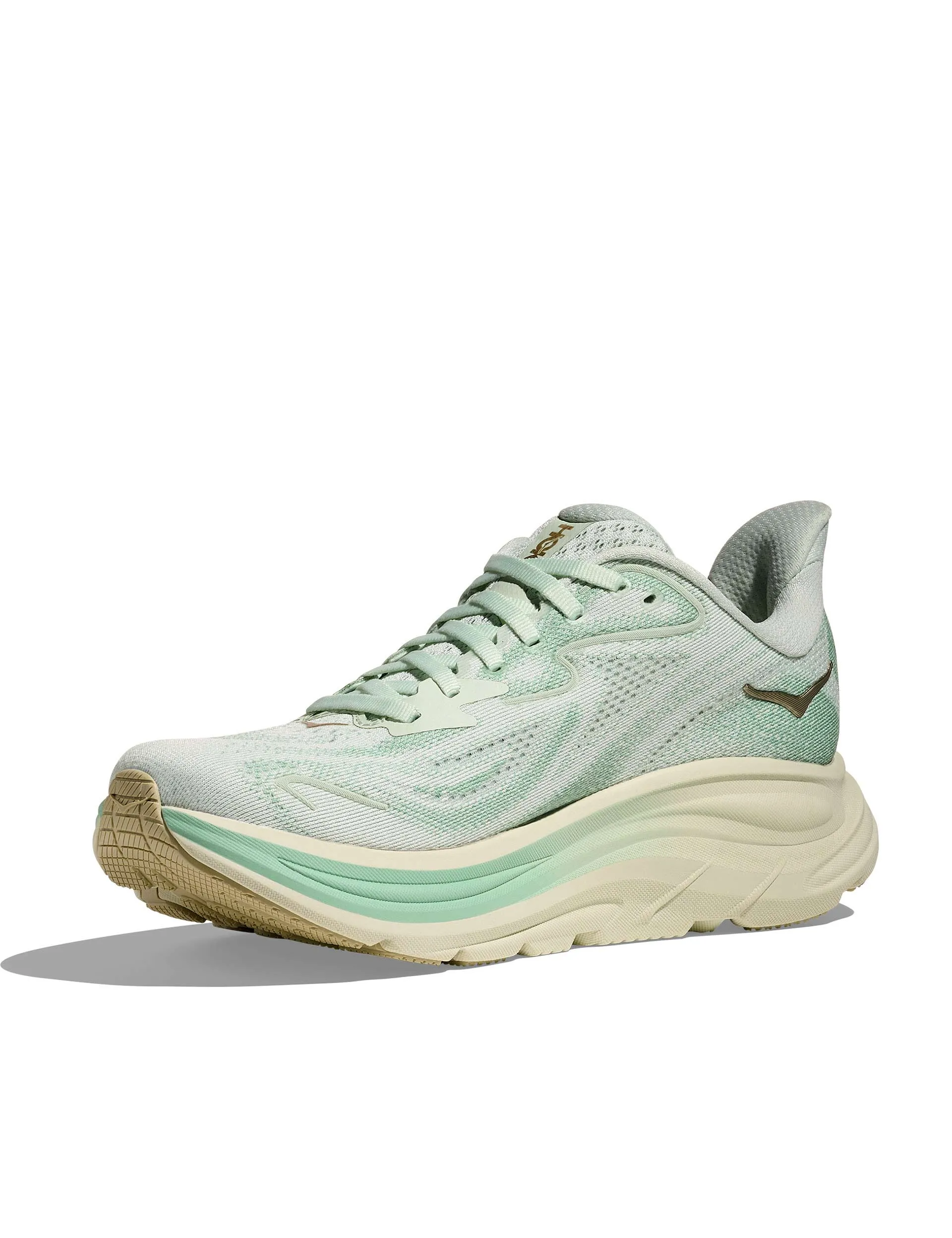 running in a lava field area shoes eco - brand shoes Clifton 10 - Sea Glass/Jadeite