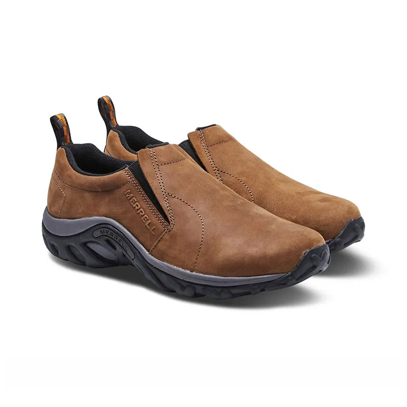 Men's Merrell Jungle Moc - Nubuck Brown - Pair of Shoes 45?? Angle - Available at Tradehome Shoes