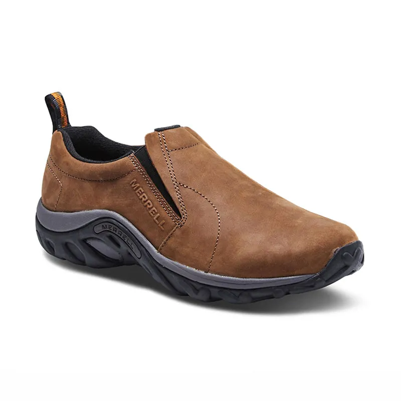 Men's Merrell Jungle Moc - Nubuck Brown - 45?? Angle - Available at Tradehome Shoes