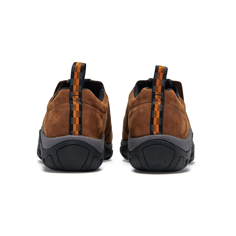 Men's Merrell Jungle Moc - Nubuck Brown - Pair of Shoes Heel View - Available at Tradehome Shoes