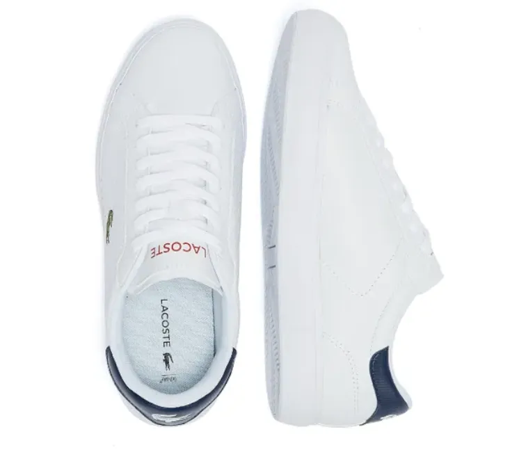 Versatile Style Sleek Fit Men's Lacoste Powercourt 0721 2 SMA (White/Navy/Red)