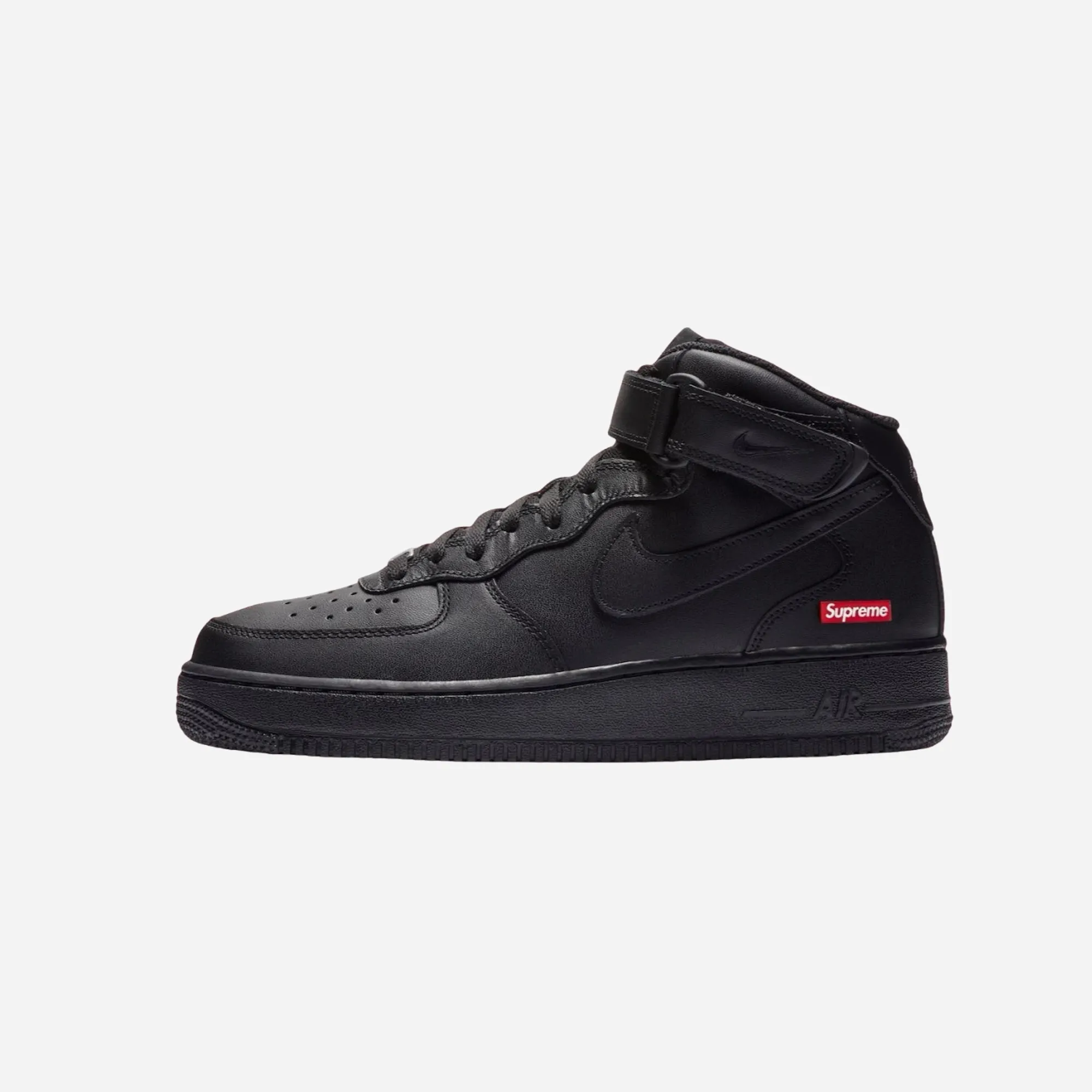 understated look Hyper Elastic Platform Nike Air Force 1 Mid Supreme Black
