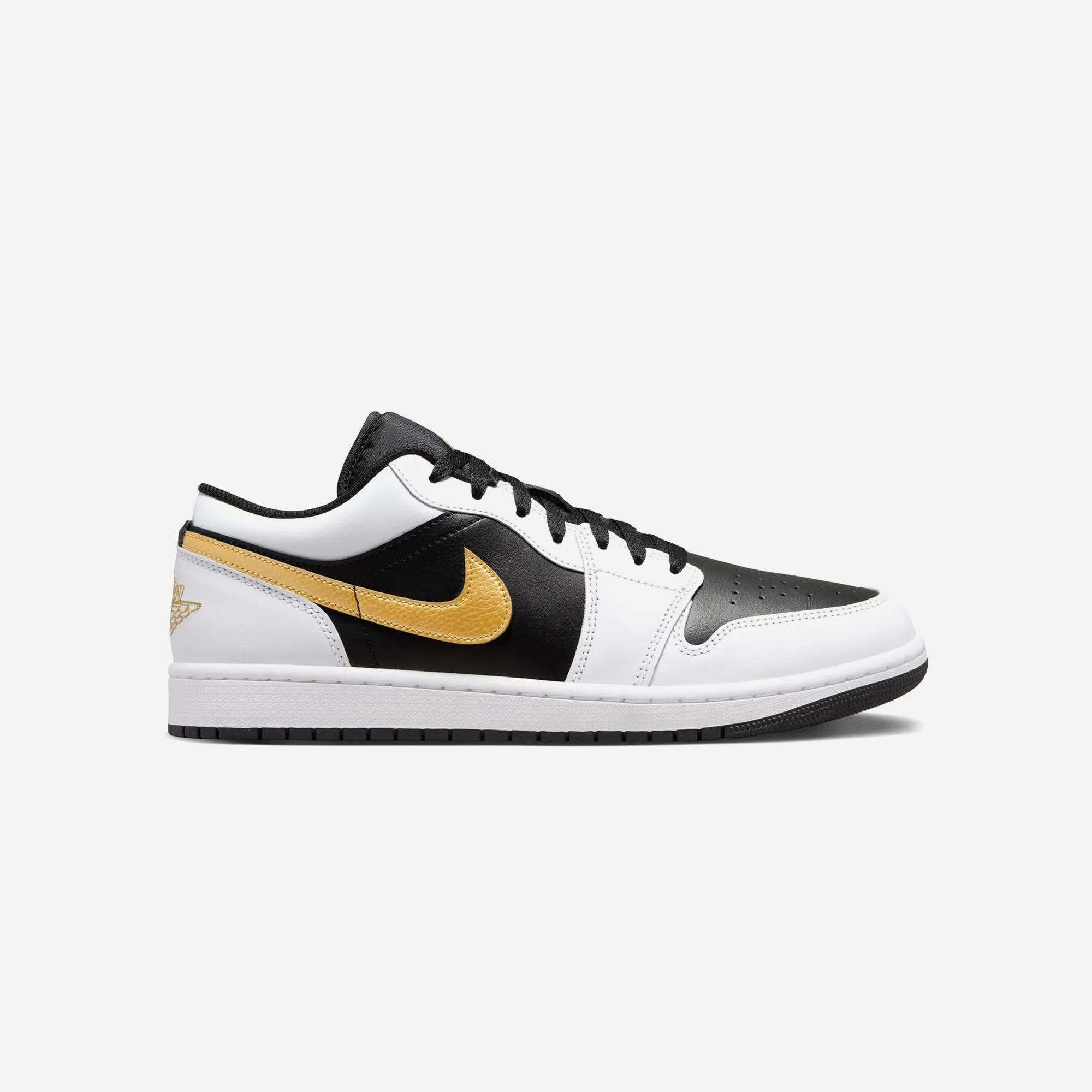 Nike Air Jordan 1 Low White Black Metallic Gold Swoosh All-weather look