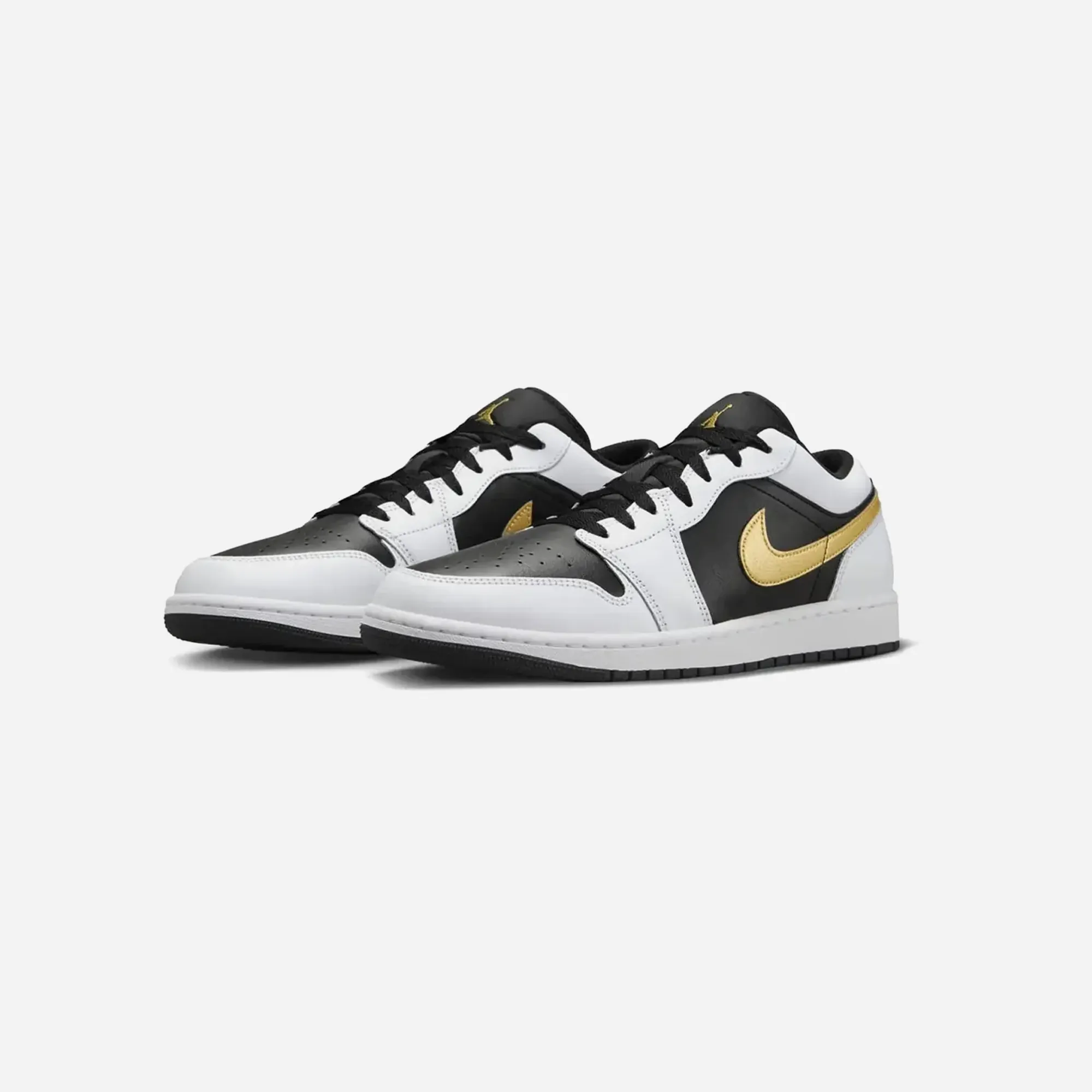 waterproof membrane Pronation control Nike Air Jordan 1 Low White Black Metallic Gold Swoosh