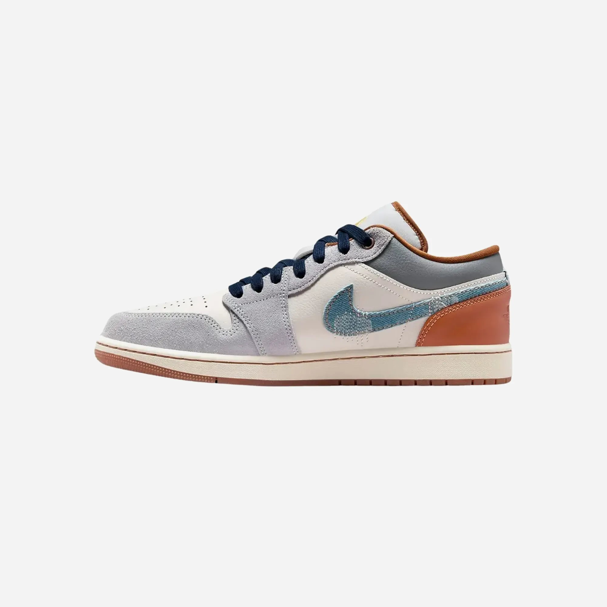 Nike Jordan 1 Low SE Phantom Repaired Denim Swoosh Hiking Shoes Contoured Heel Cup