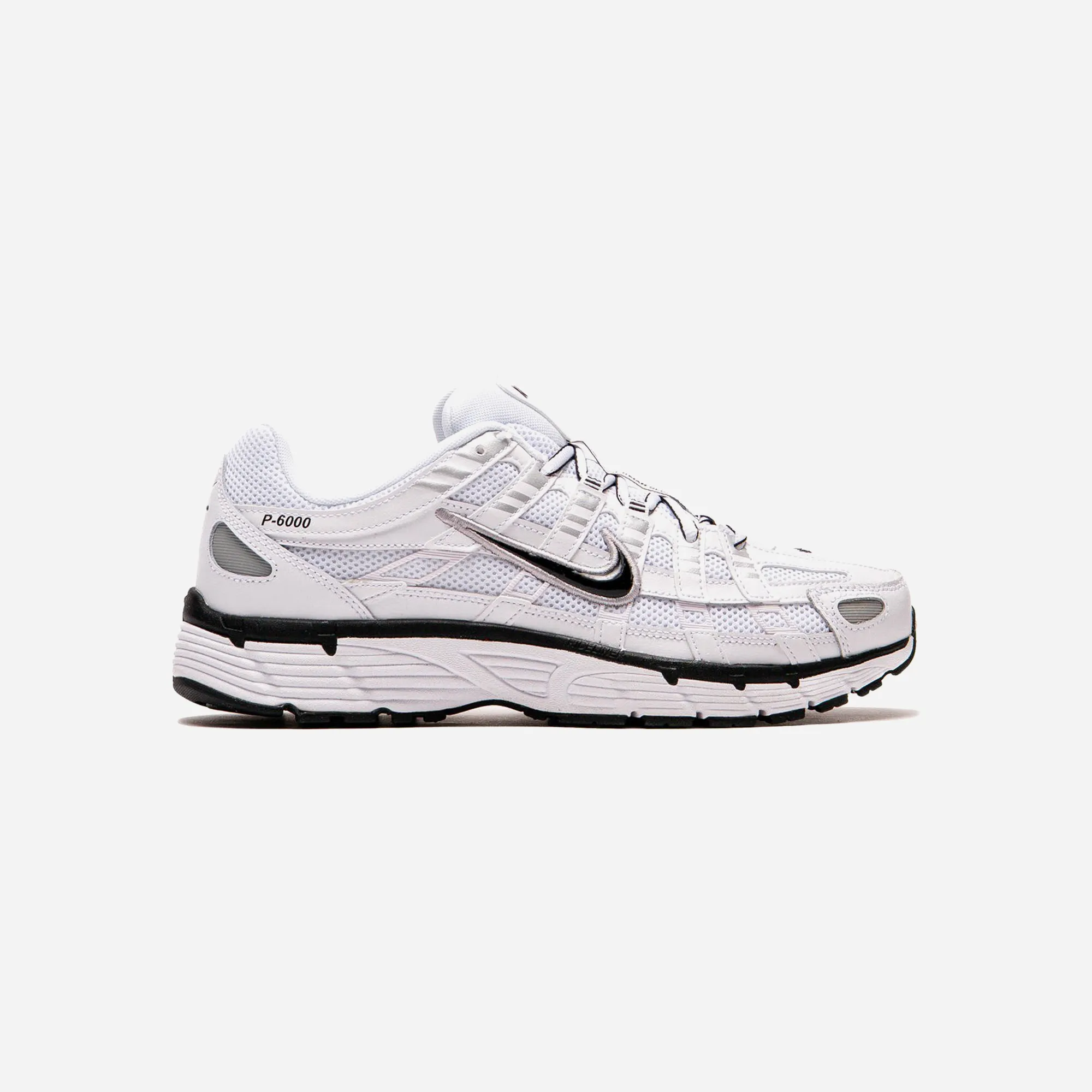 Nike P-6000 White Metallic Silver Black Shock Absorbent Lean Fit