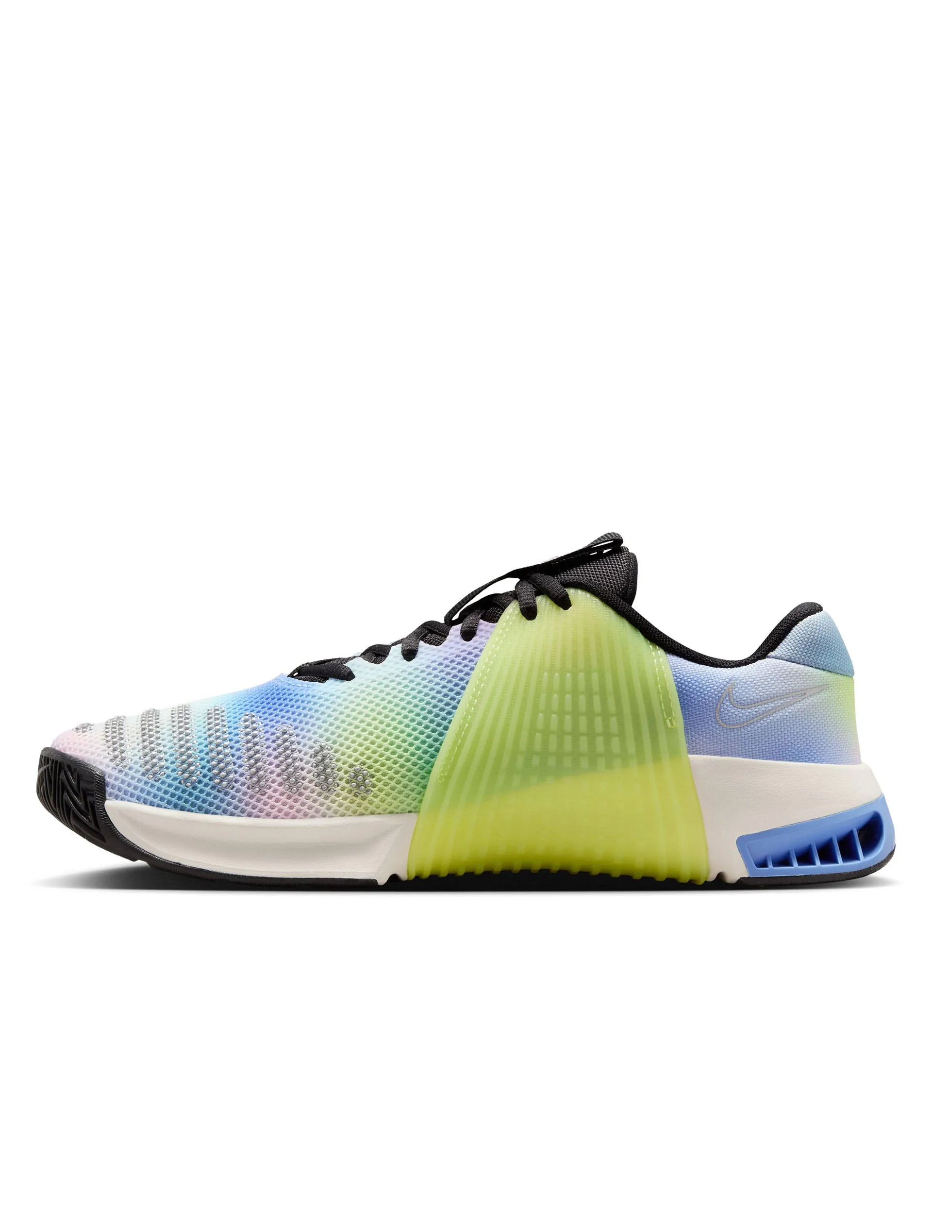 Elastic upper Roomie Fit Metcon 9 SE Shoes - Black/Light Lemon Twist/Royal Pulse/Metallic Silver