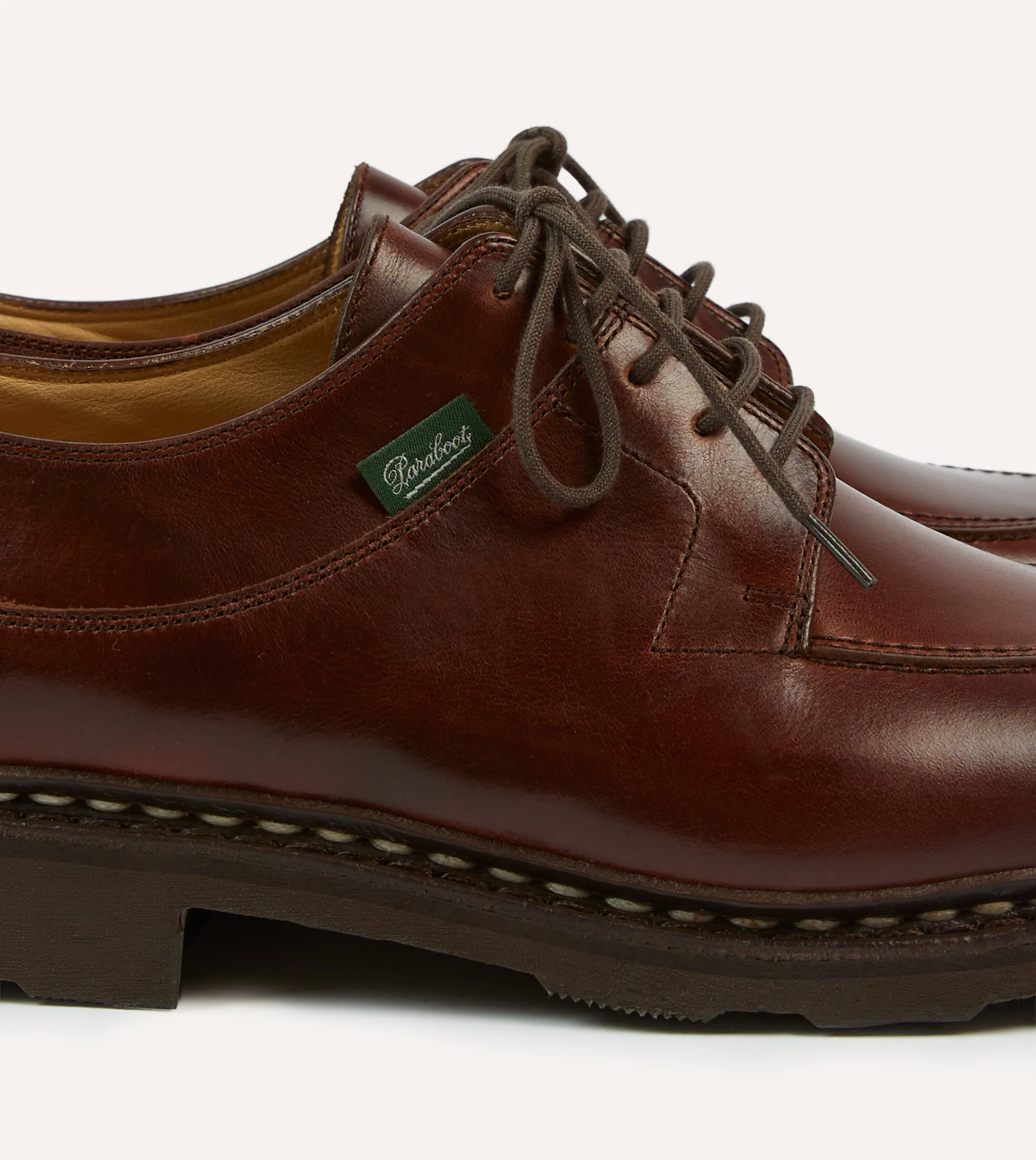Paraboot Avignon Brown Leather Derby Shoe Foot Care side - zip