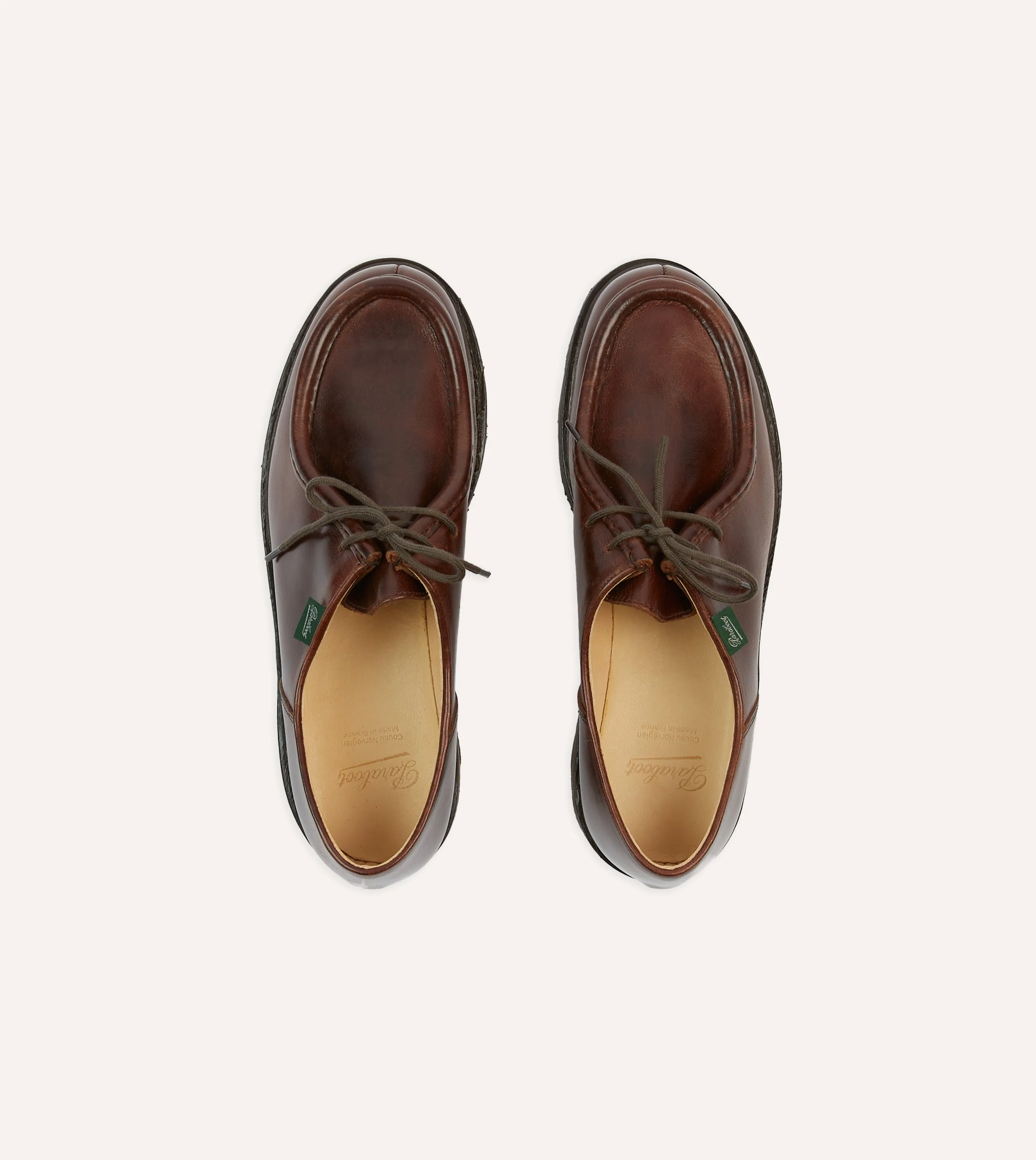 handmade - quality - level mesh panels Paraboot Michael Brown Leather Derby Shoe