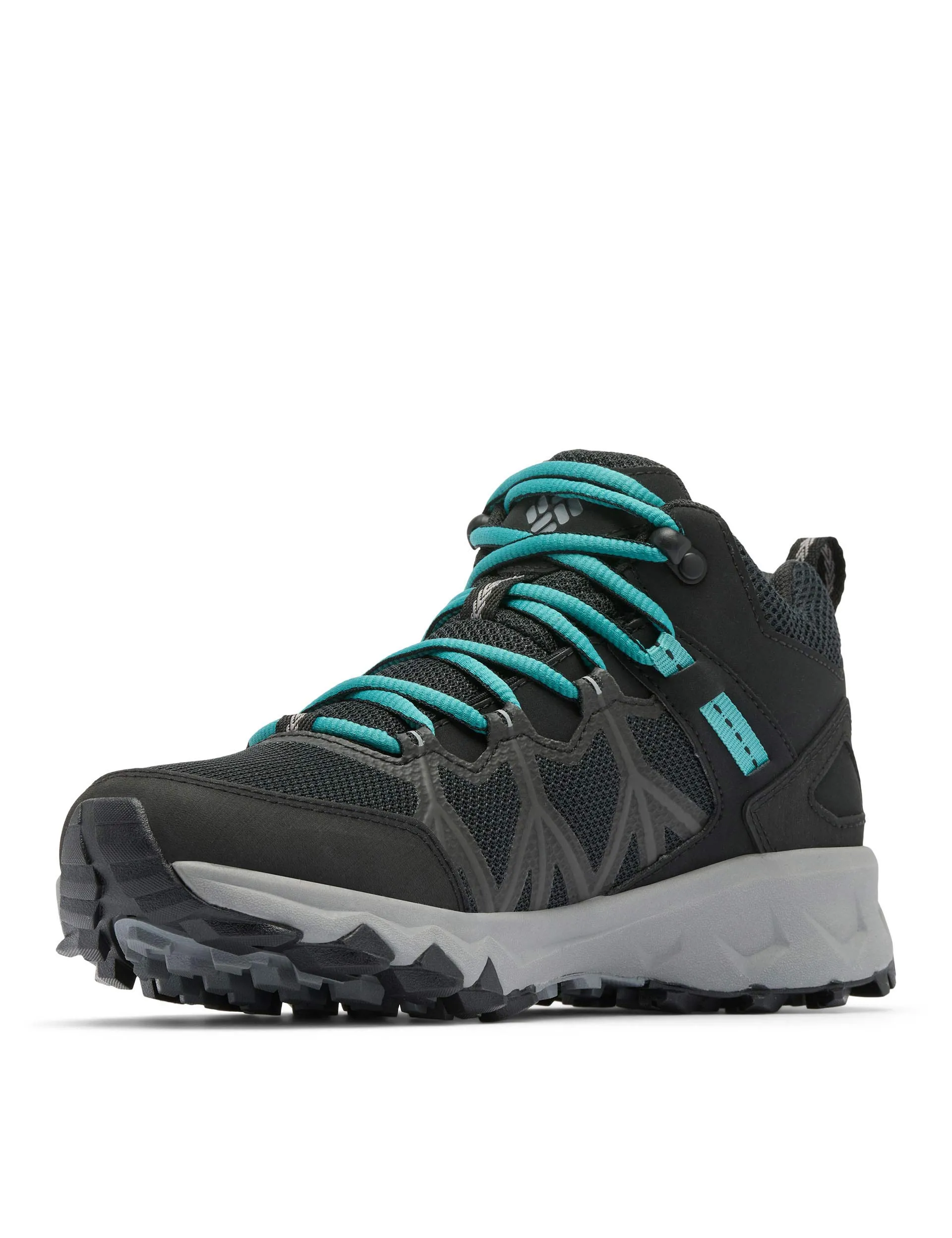 Peakfreak II Mid Outdry Hiking Shoe - Black/Teal running with backpack shoes