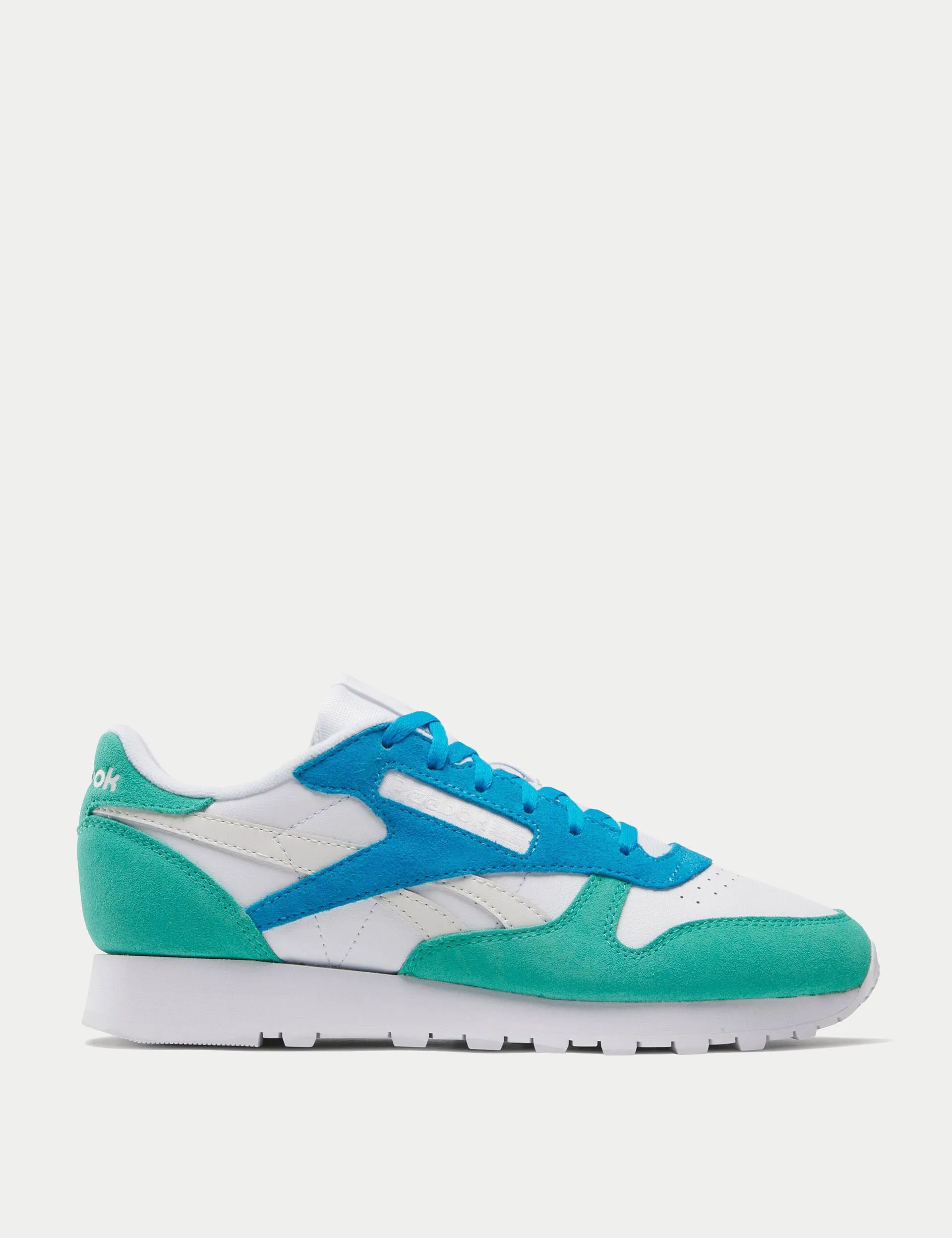 Classic Leather Shoes - White/Unleashed Green/Grey running in oval tracks shoes pair