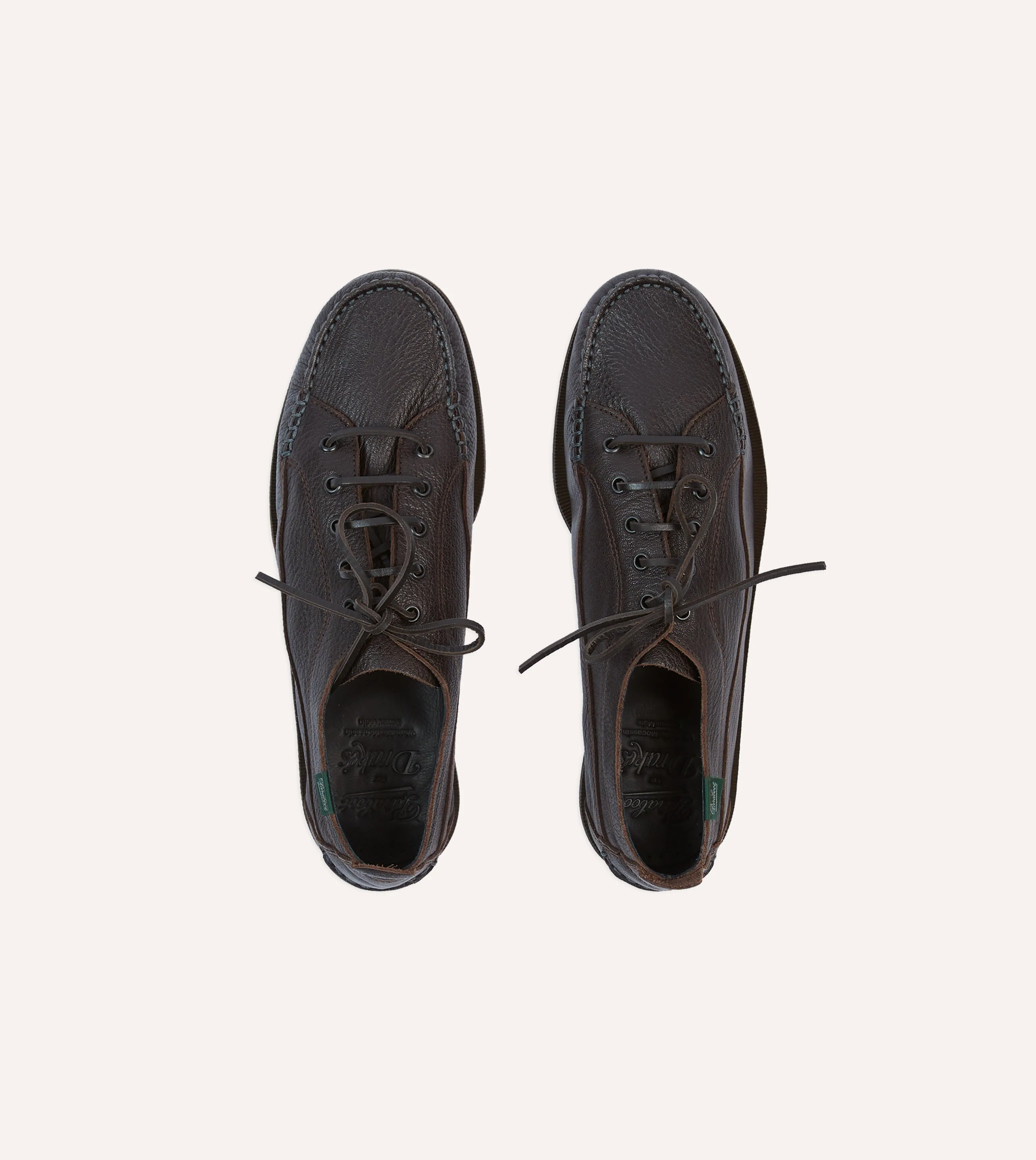 school - goer Paraboot for Drake's Malibu Brown Deer Leather Boat Shoe
