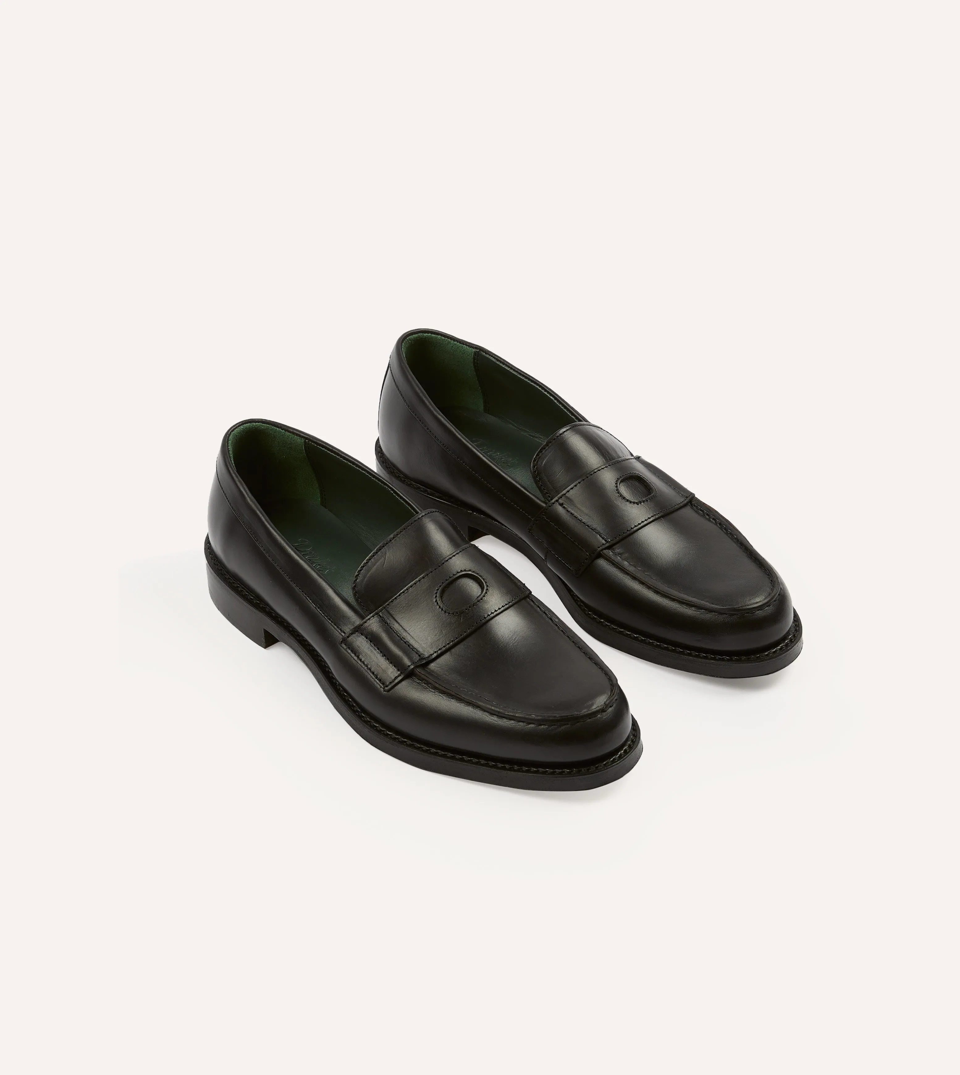 Black Leather Charles Goodyear Welted Penny Loafer comfort - level strap - on style