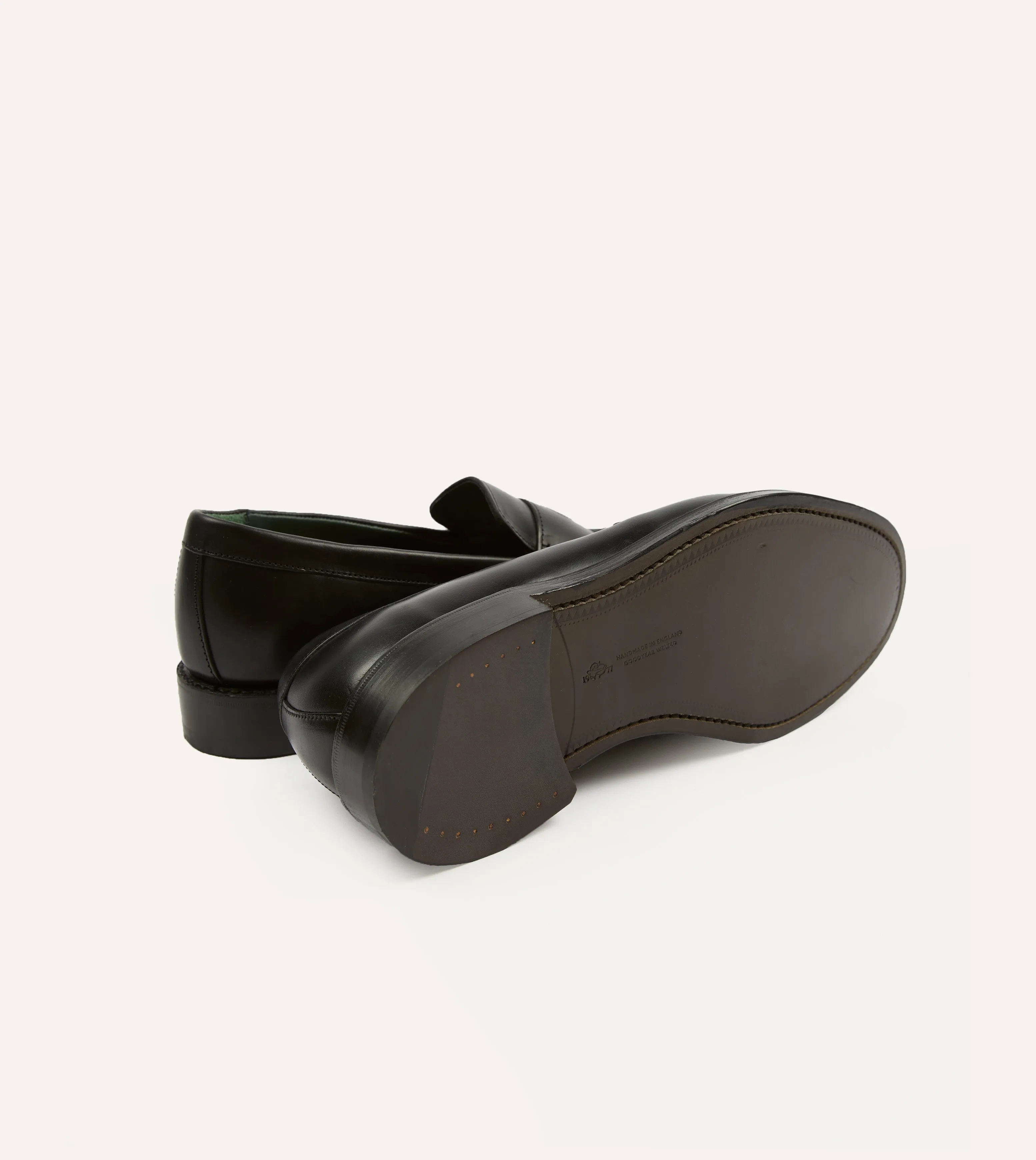 Black Leather Charles Goodyear Welted Penny Loafer volleyball - style walkers - specific functions