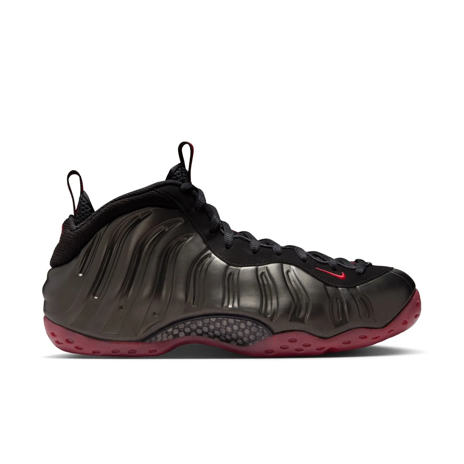 Cyber Mode Storm Proof mens nike air foamposite one (black/varsity red)