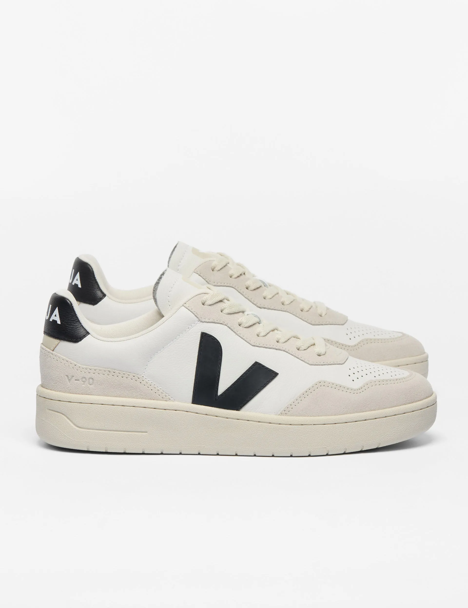 V-90 Leather - White Black Moisture wicking