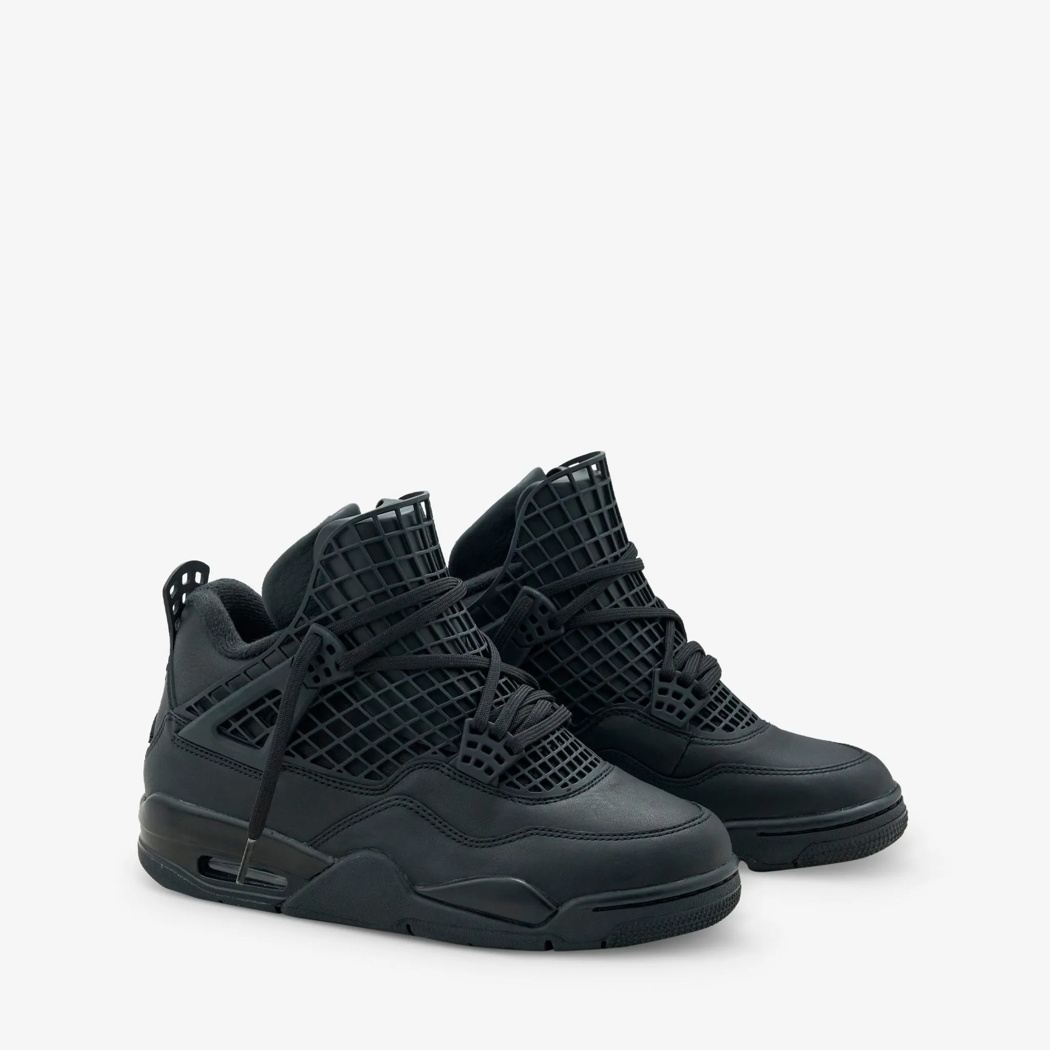 Women's Air Jordan 4 Net Black | Black | Metallic Silver Gentle Motion suede upper