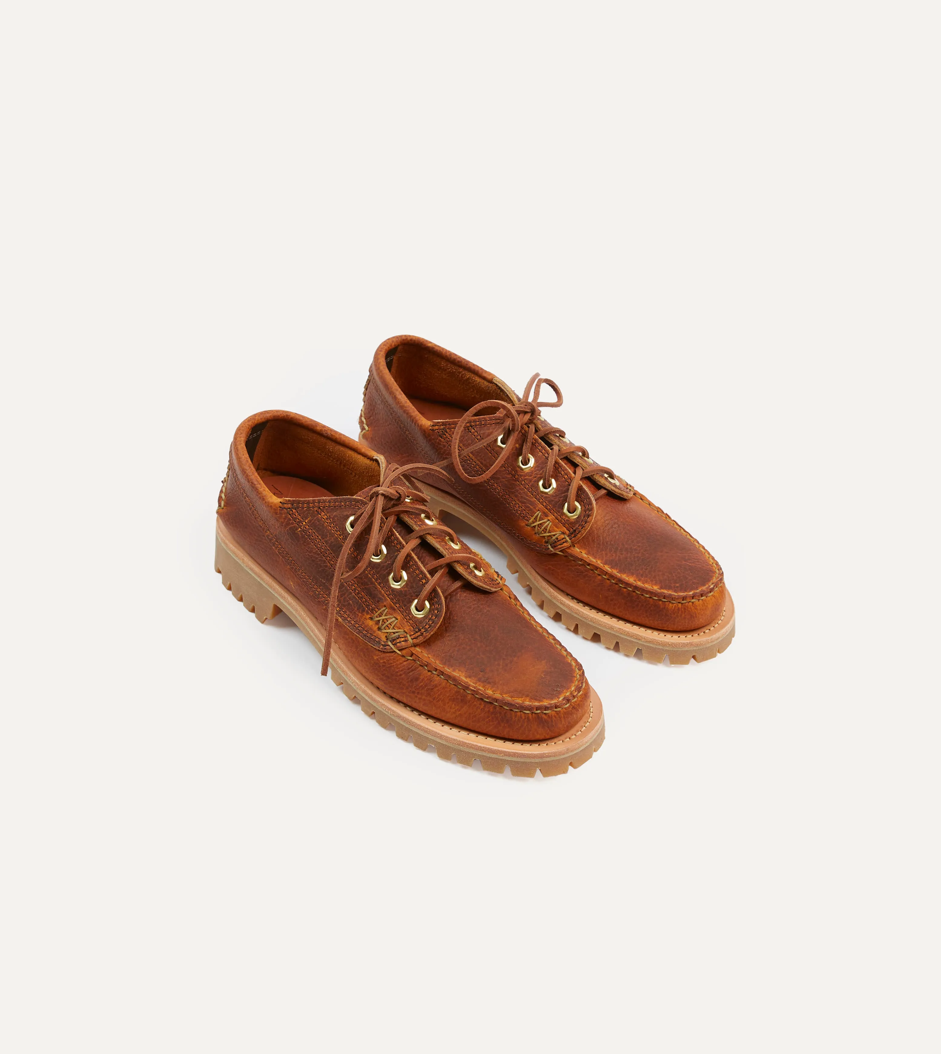 Stiff low - quality Yuketen Brown Leather Angler Moc Shoe